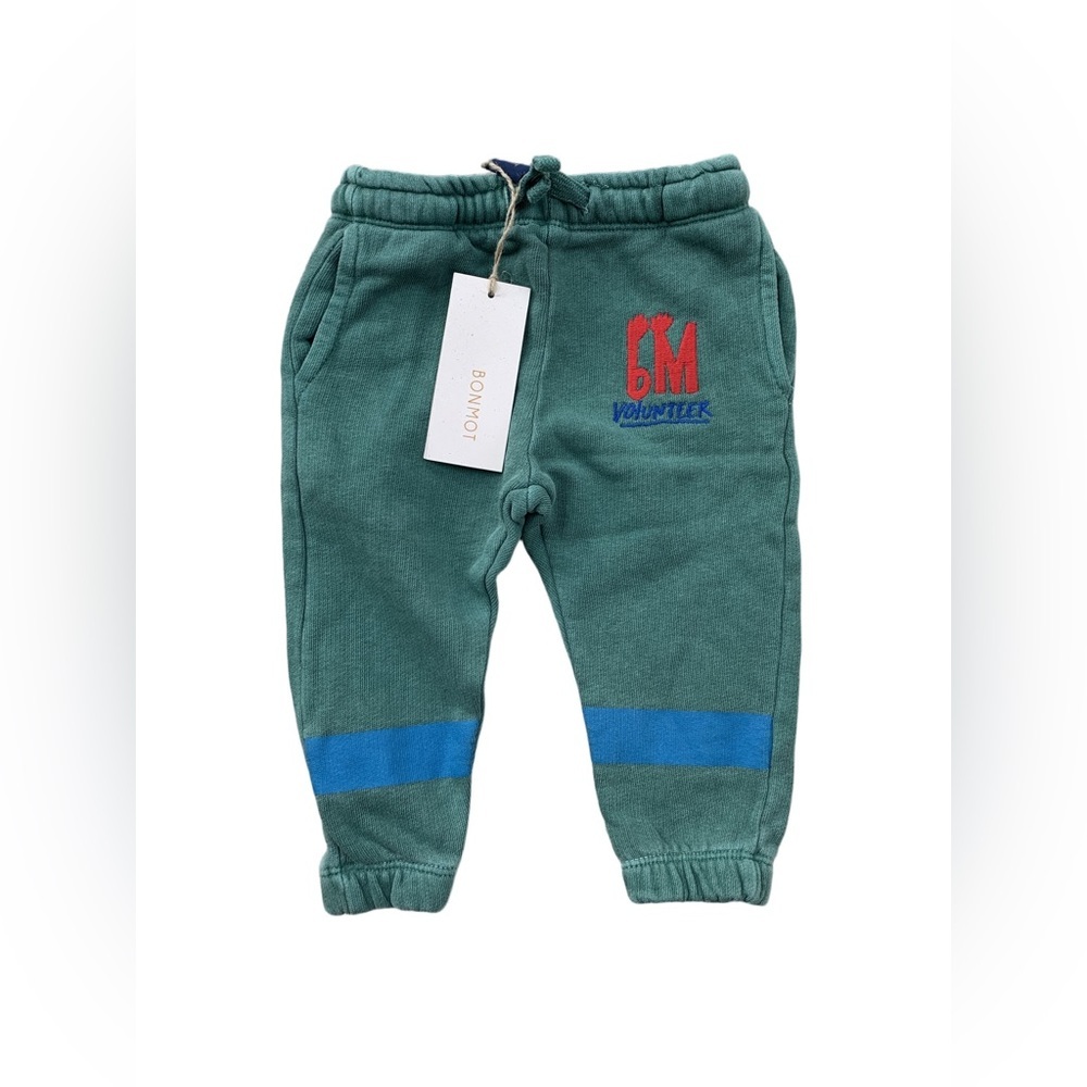 Bonmot NWT Size 3-6 Months Organic Joggers Trousers in Greenlake Bottom Stripe